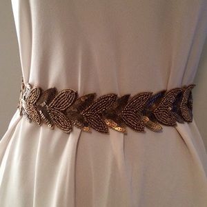Anthropologie Gold Leaf Bead Stretch Belt